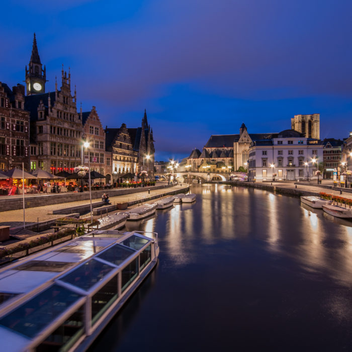 Gent, Ghent, Ghand, Belgium, België, Belqique, Graslei, Leie, Water, Cityscape, Stad, Unesco, Nacht, Blue Hour, Night, Avond, City, Cityscape, Long Exposure