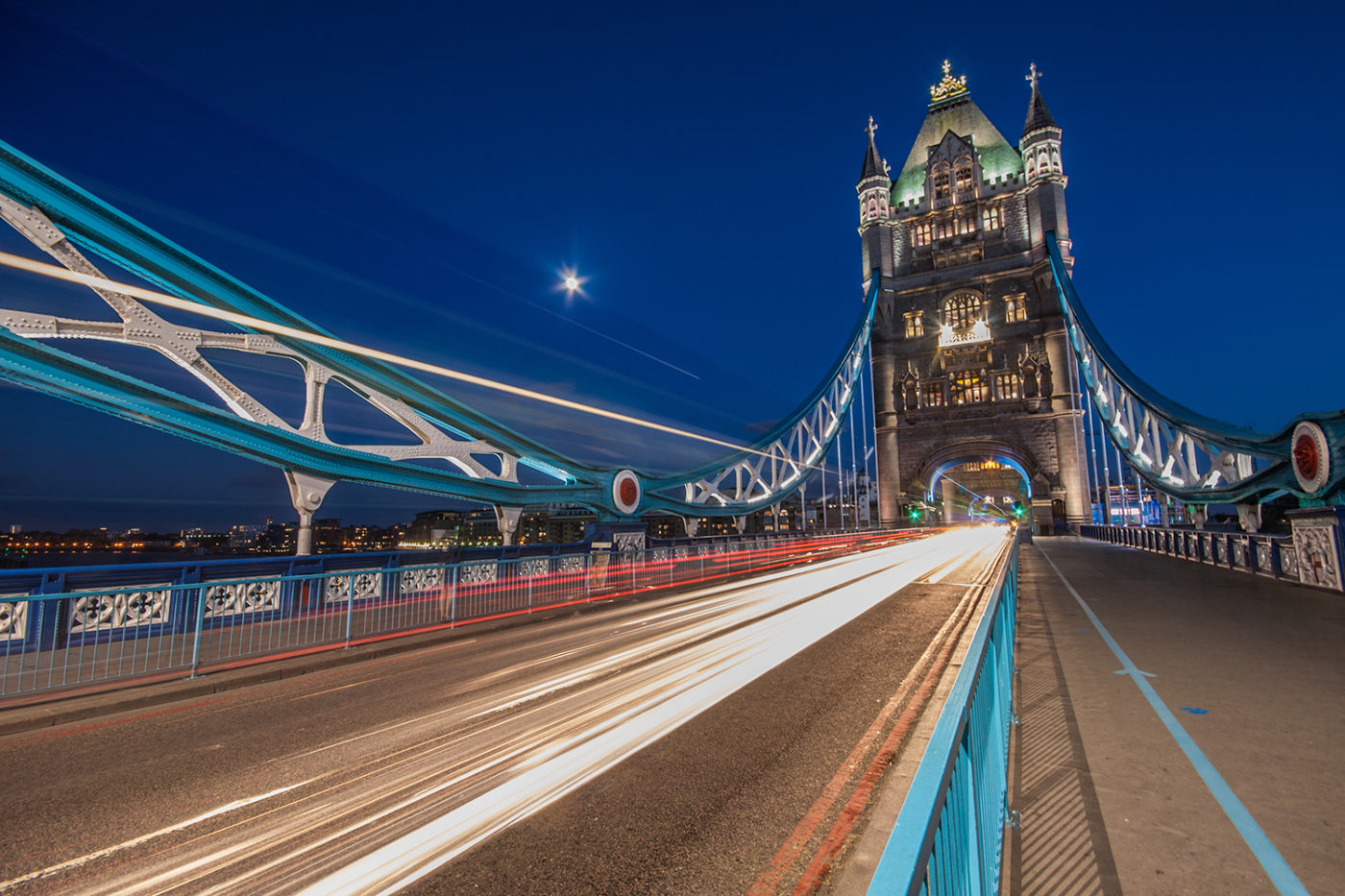 Tower Bridge, Traffic, Night, London, Long Exposure, Blue Hour, UK, England, Cityscape,
